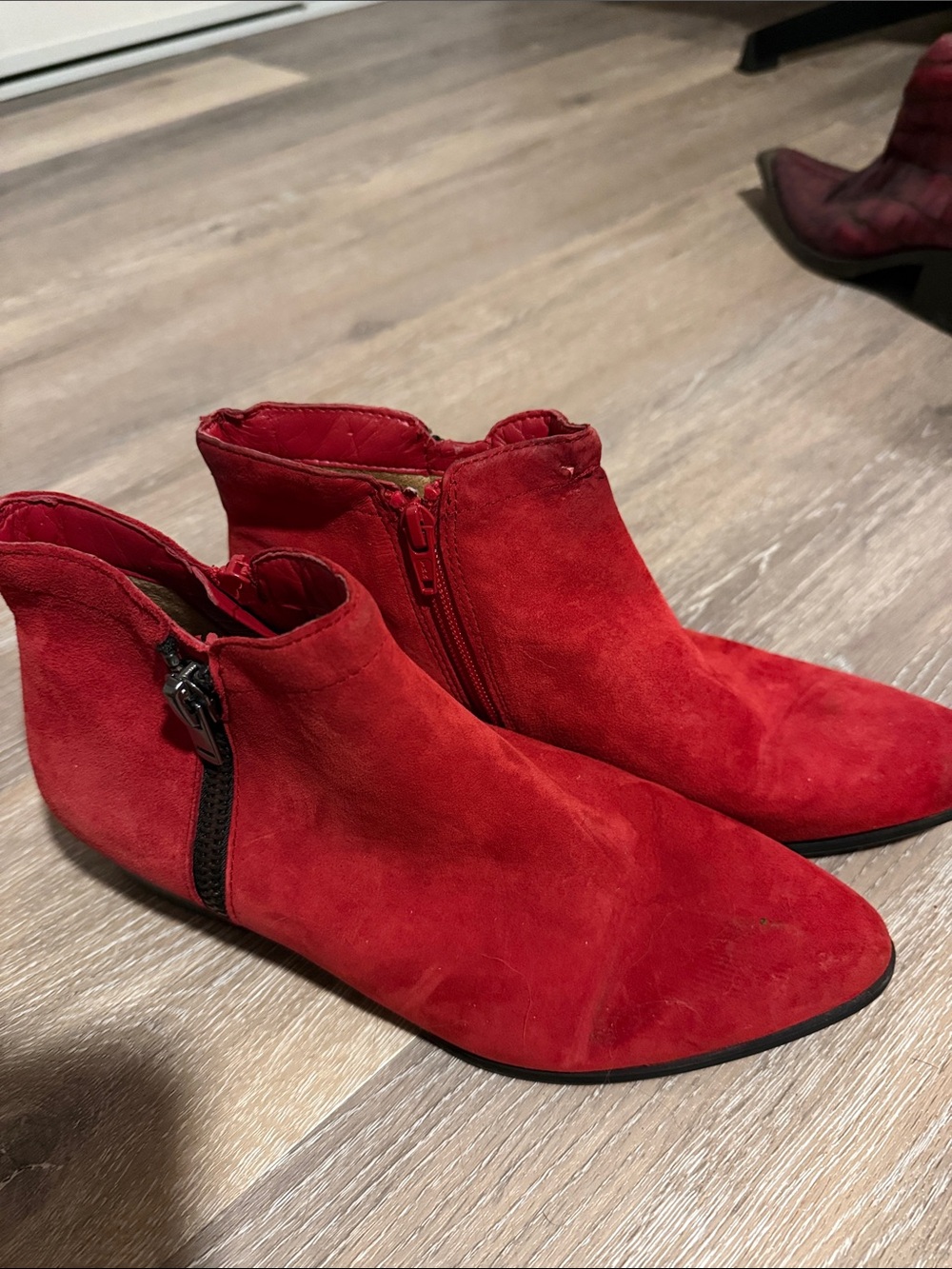 Naturalizer Red Suede Ankle Booties with Side Zip